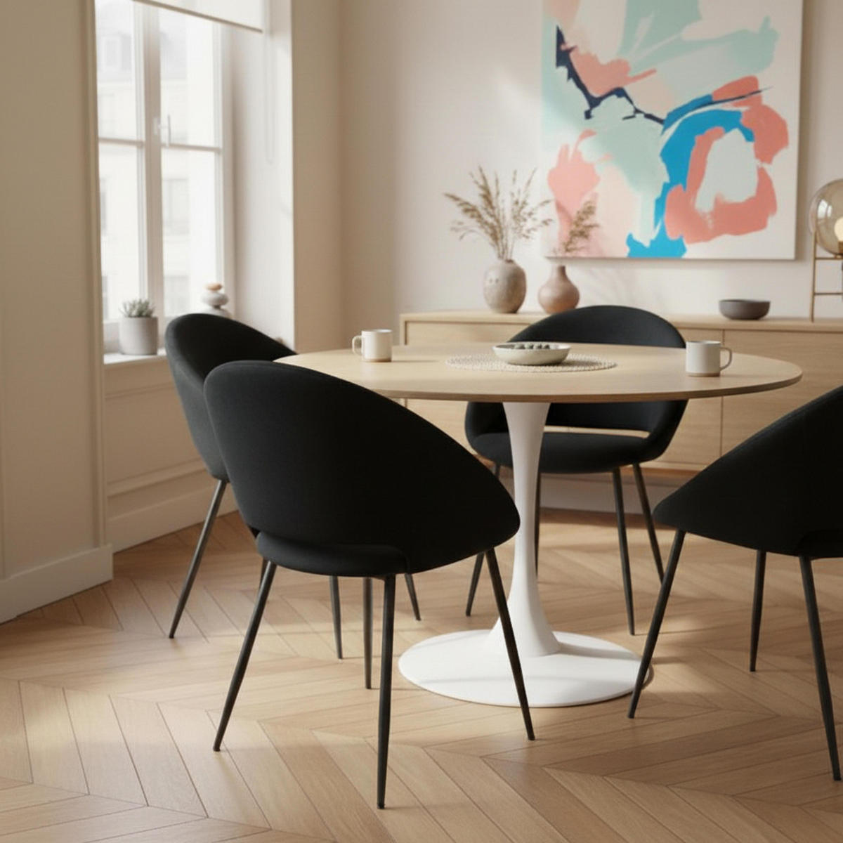 STÜHLE 2-tlg., Schwarz - Schwarz, Textil (61/81/60cm) - Oviala