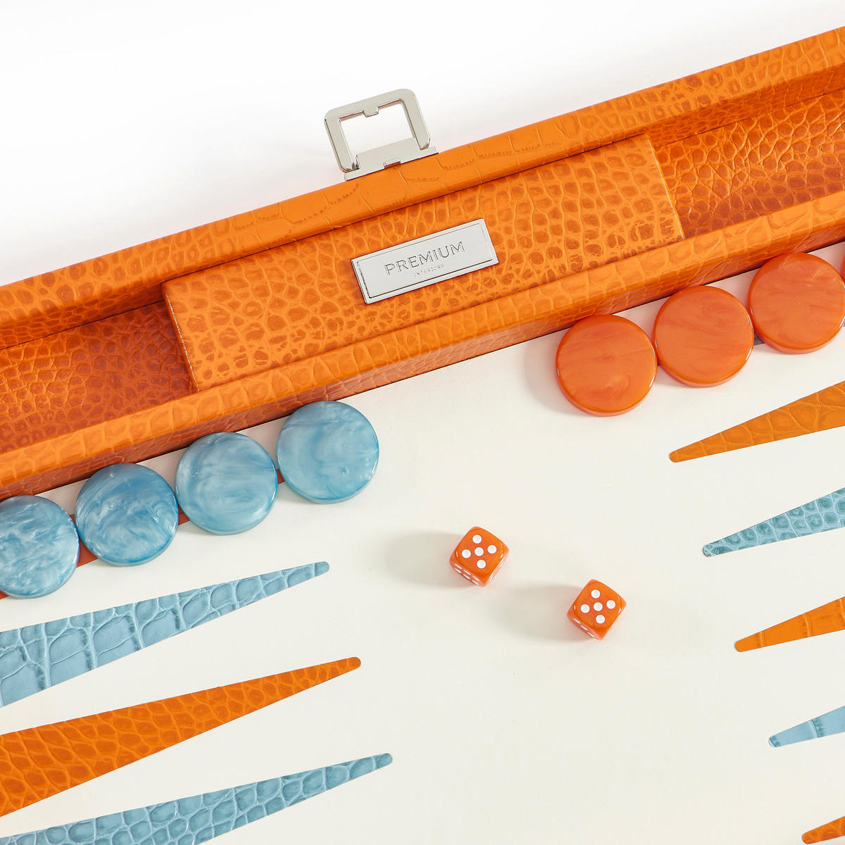 BACKGAMMON – Groß BACKGAMMON Leder Sonnenorange 46cm - Orange, Leder (46/30.3cm) - Premium Interiors