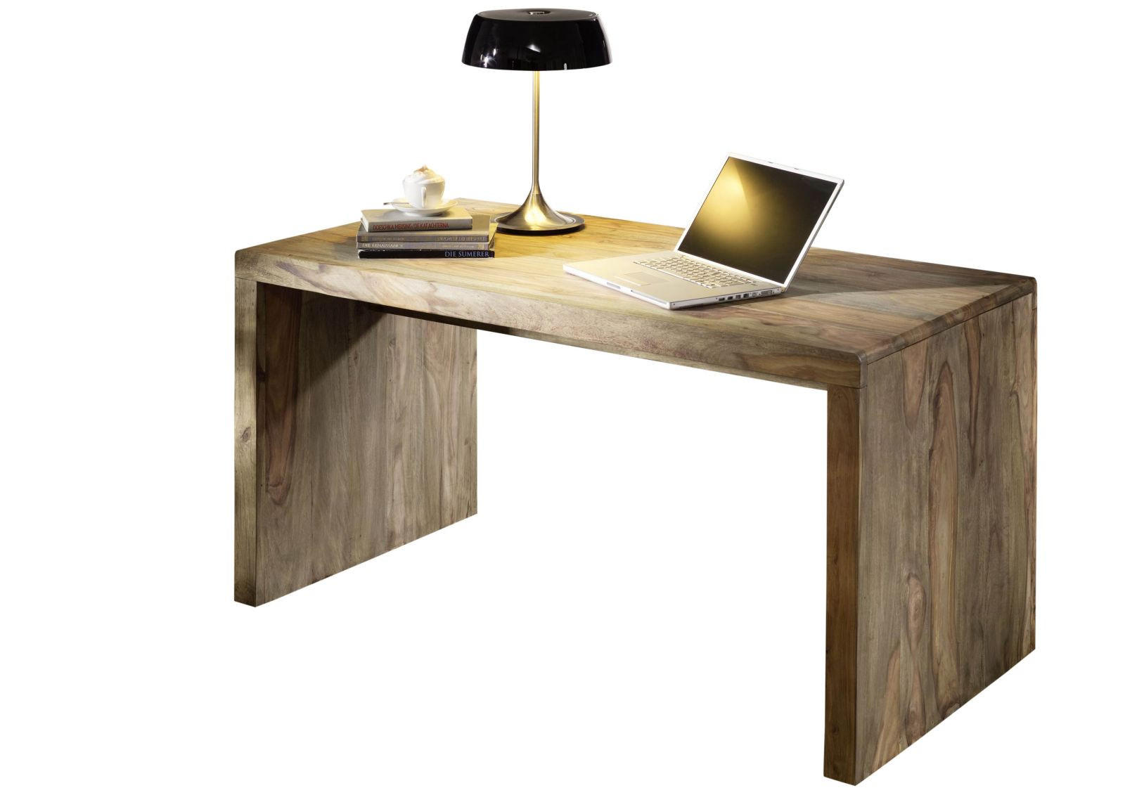 SCHREIBTISCH Sheesham 148x75x78 grau geölt NATURE GREY #710 - Grau, Holz (75/148/78cm) - Massivmoebel24