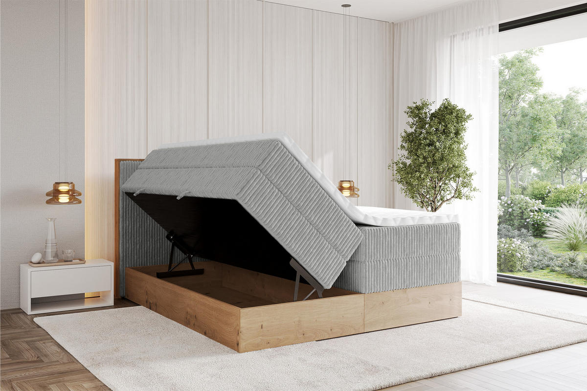 BOXSPRINGBETT LOLLI9 -KING 180x200 - H3/H4 Grau - Grau, Holzwerkstoff (180/200cm) - ALTDECOR