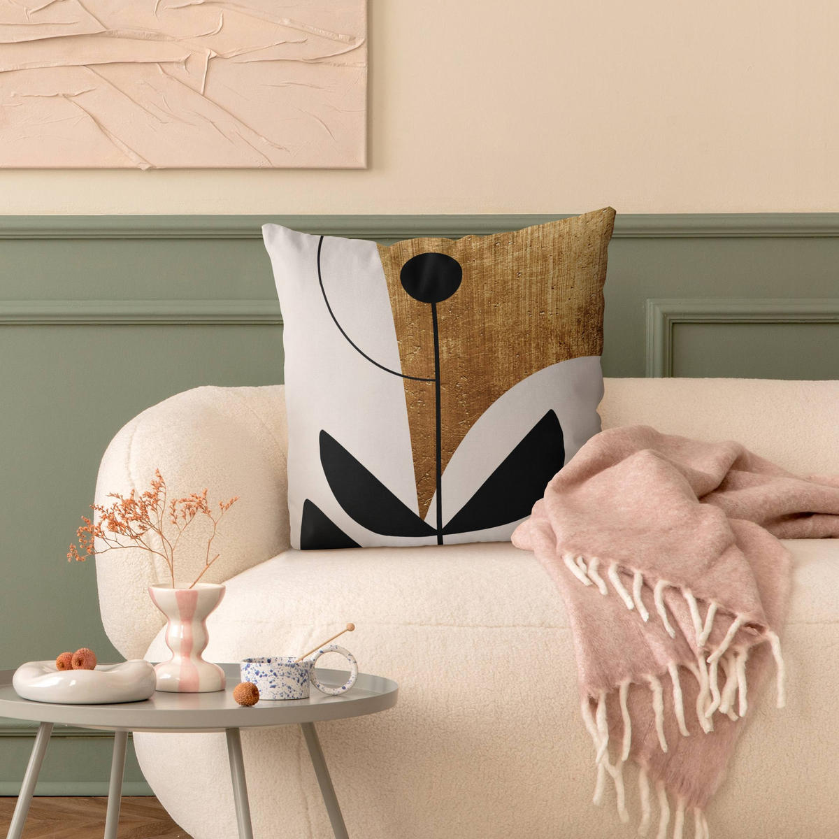 KISSENBEZUG Abstrakte Formen - Blume Gold 40/40 cm - Goldfarben, Textil (40/40cm) - Bilderwelten