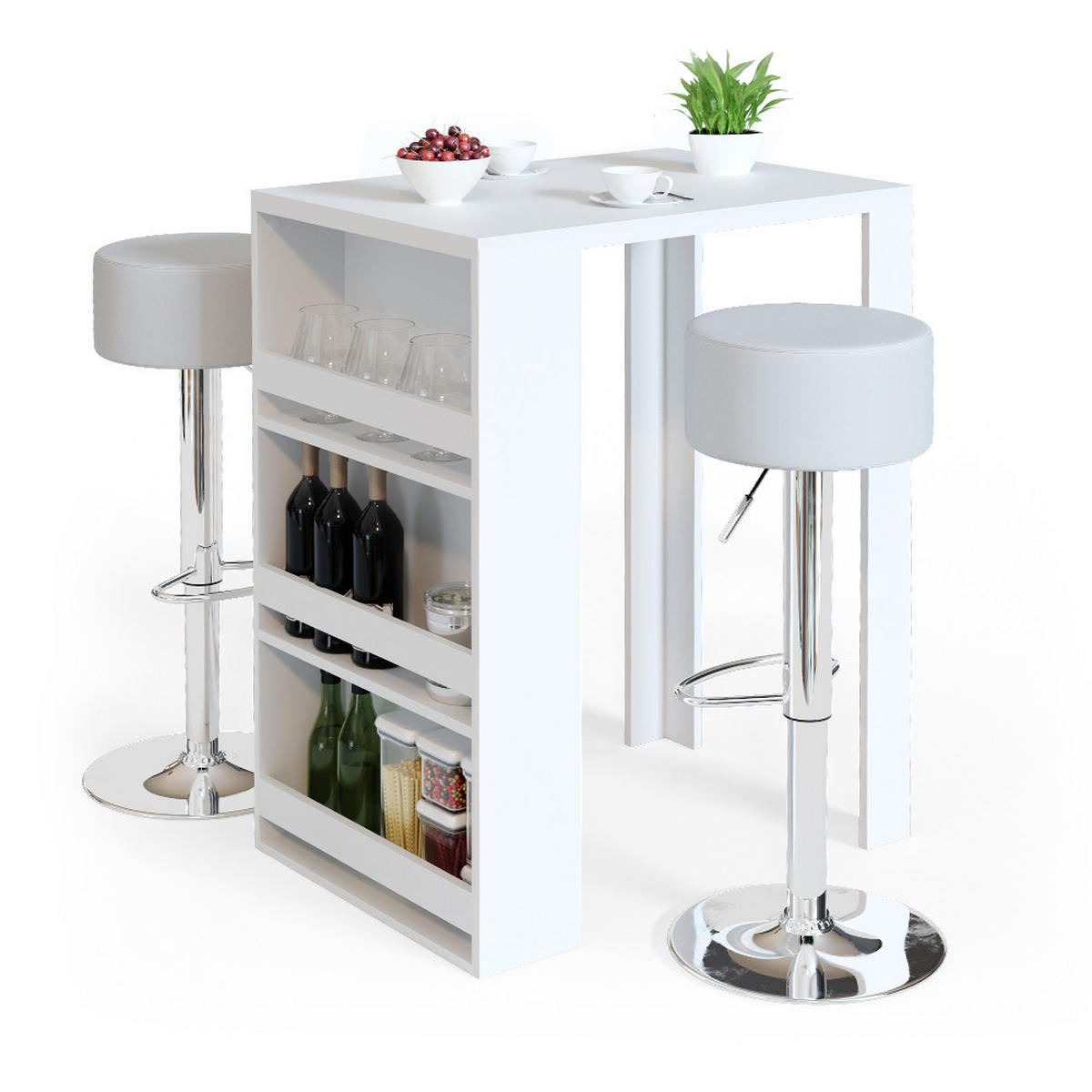 BARTISCH-SET Weiß 57 x 80 cm mit 2 Barhockern - Weiß, Holzwerkstoff (57/106/80cm) - Vicco