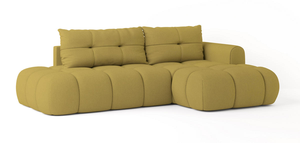 ECKSOFA FLUMA R-S Gelb Geflochtener Stoff mit Schlaffunktion - Gelb, Holz (274/165cm) - MASSENO