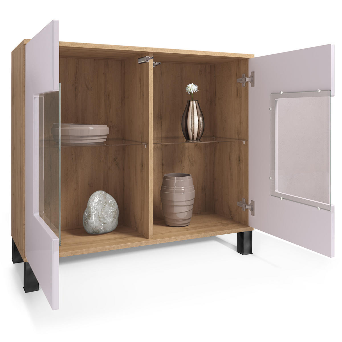 KOMMODE Grömitz Sandgrau Hochglanz - Sandfarben, Holzwerkstoff (92.5/84.5/35cm) - Vladon