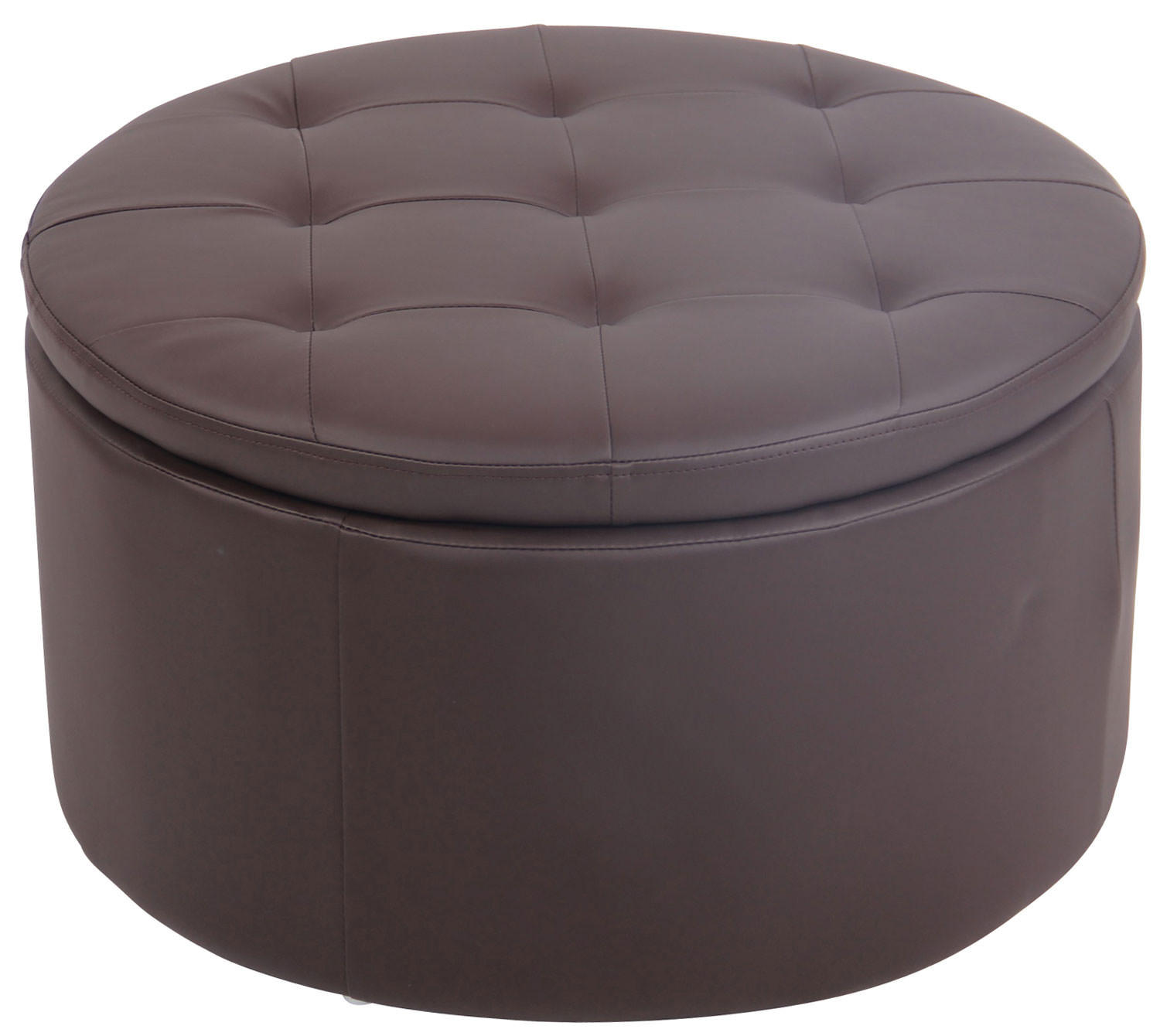SITZPOUF rund Lederlook braun - Eukalyptusholzfarben/Braun, Holz/Textil (60/35/60cm) - CLP