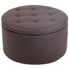 SITZPOUF rund Lederlook braun - Eukalyptusholzfarben/Braun, Holz/Textil (60/35/60cm) - CLP