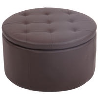 SITZPOUF rund Lederlook braun - Eukalyptusholzfarben/Braun, Holz/Textil (60/35/60cm) - CLP