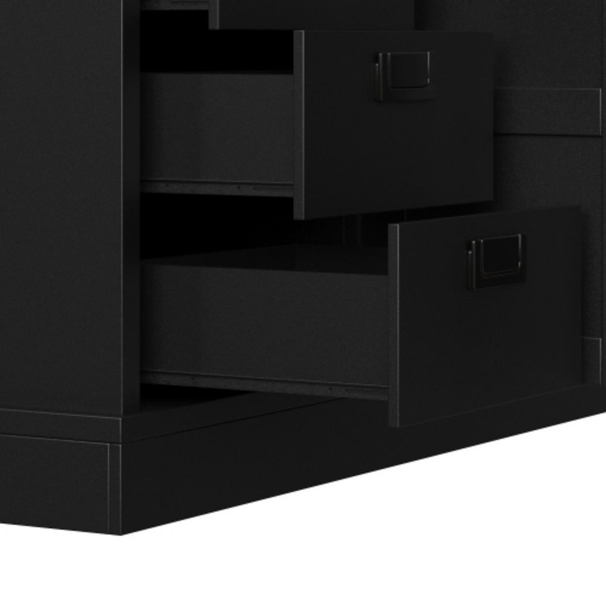 KÜCHENHOCHSCHRANK Schwarz aus MDF und Metall mit Glastüren & sechs Schubladen 140×40×185 cm - Schwarz, Holzwerkstoff (140/185/40cm) - Luhomfu