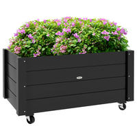 PFLANZKÜBEL, Mit Abflussloch & Rollen, Tannenholz, 89x48x47cm, Schwarz - Multicolor, Kunststoff (89/47/48cm) - FORIOUS