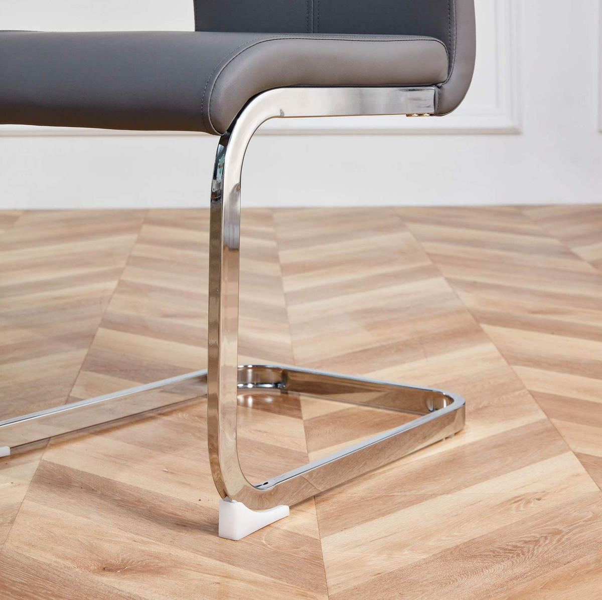 FREISCHWINGER 4er-Set Kunstleder Grau verchromtes Metallgestell - Grau, Metall (42/100/54cm) - Meubliv