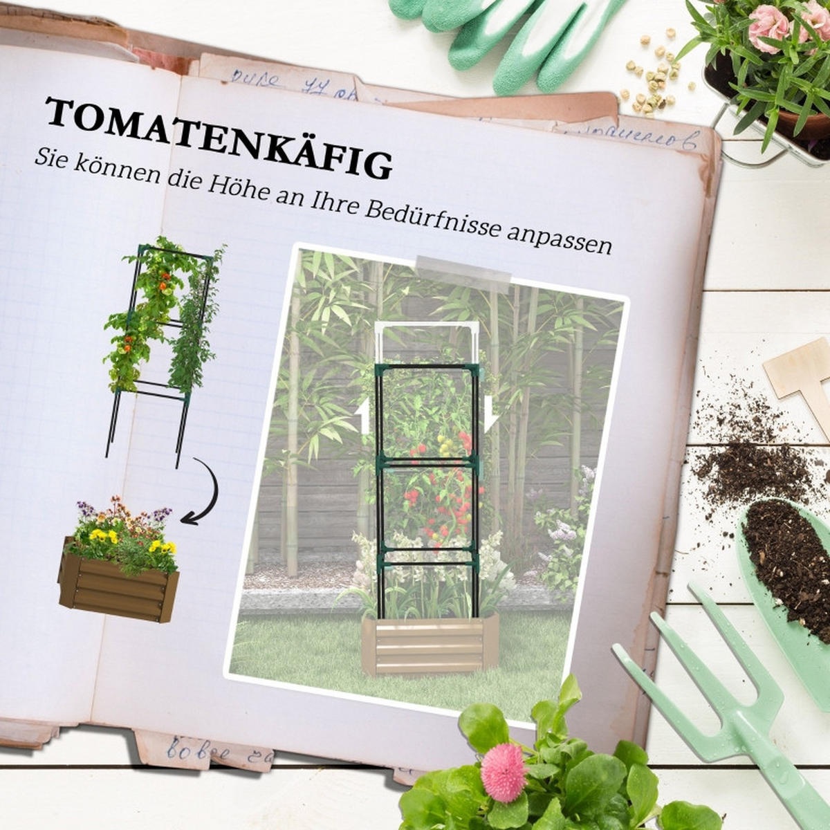 HOCHBEET 61x61x140 cm Spalier Rankhilfe offen wetterfest braun - Braun, Metall (61/140/61cm) - Fortuna Lai