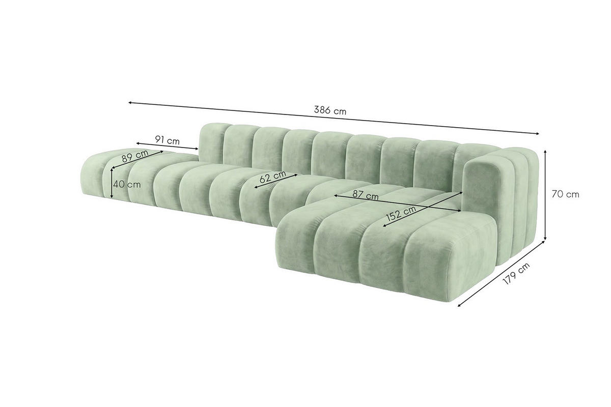 ECKSOFA Modulares In L-Form Mit Hocker, Velvet-Stoff Riviera, Mintz, Rechts, GRAND - Mintgrün, Holz (386/179cm) - Kaiser Möbel