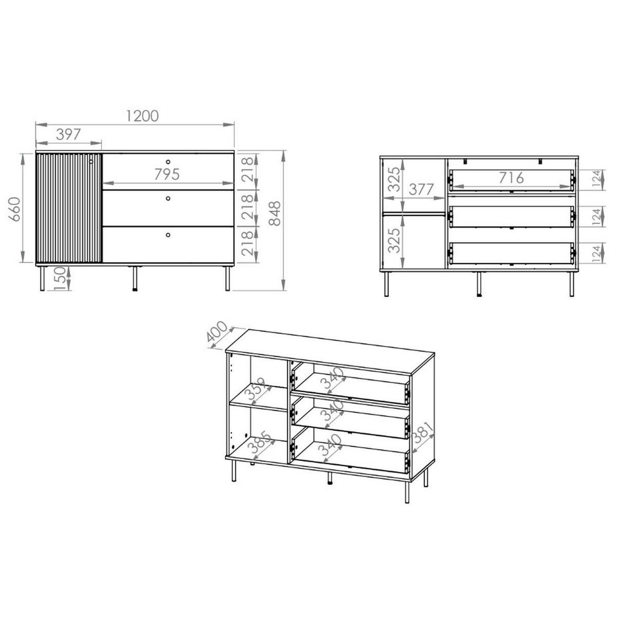 SIDEBOARD CALETTO Beige 120 cm - Beige/Goldfarben, Holzwerkstoff/Metall (120/84.8/40cm) - Selsey