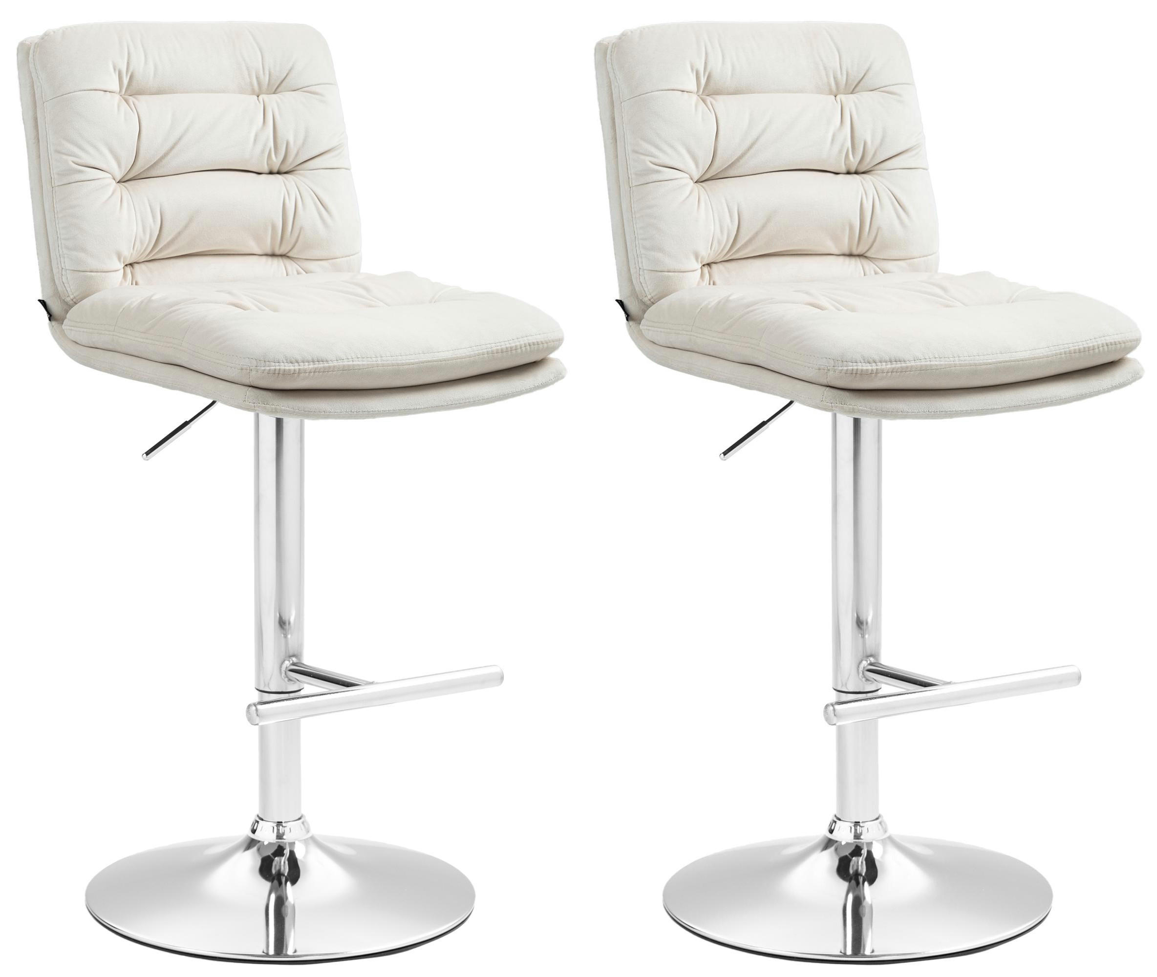 BARHOCKER 2er Set Samt creme - Chromfarben/Creme, Textil/Metall (42/94/56cm) - CLP