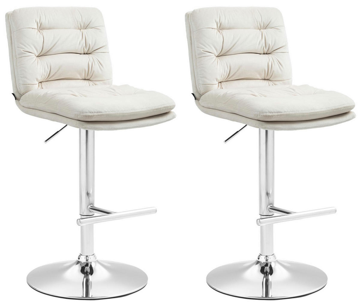 BARHOCKER 2er Set Samt creme - Chromfarben/Creme, Textil/Metall (42/94/56cm) - CLP