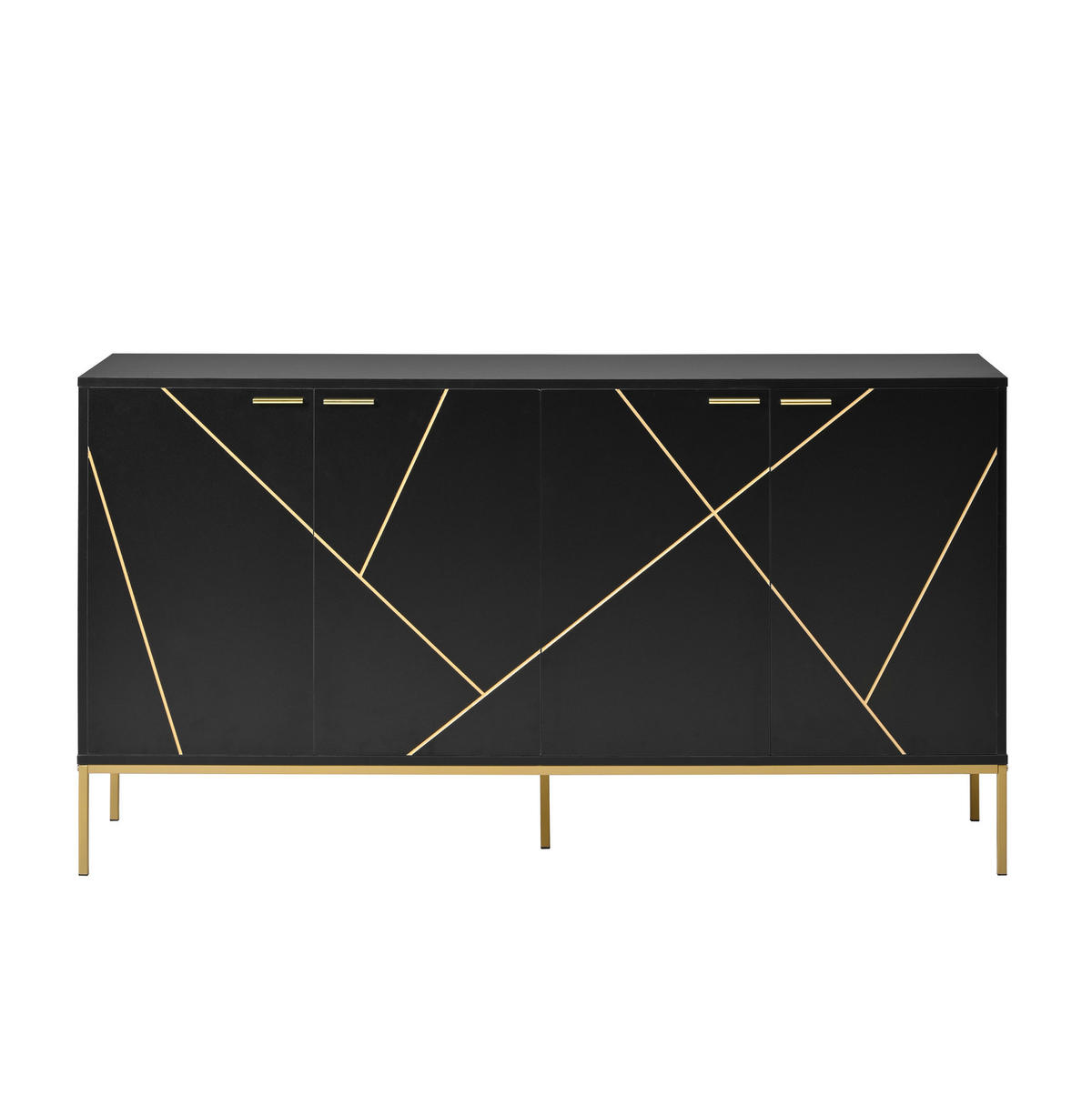SIDEBOARD aus Spanplatte 40x150x80 cm Schwarz mit goldfarbenen Details, verstellbarem Einlegeboden und Metallfüßen - Schwarz, Holzwerkstoff (150/80/40cm) - Modfu