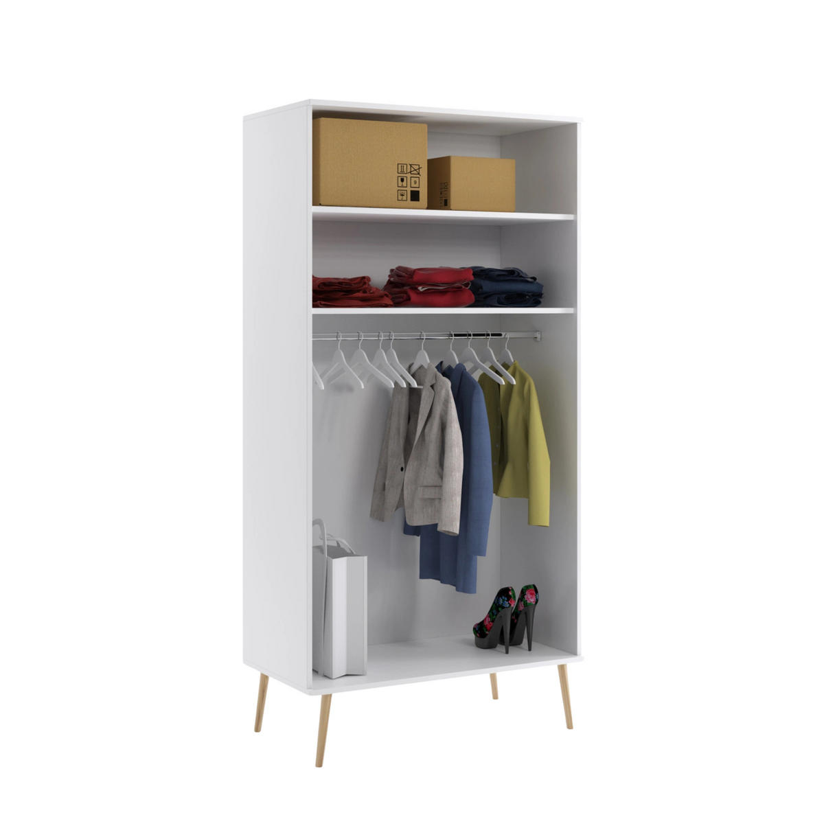 KLEIDERSCHRANK NATURA, 100 cm, Weiß Matt, mit Kleiderstange - Weiß, Holz (100/202/52cm) - Excellent Home