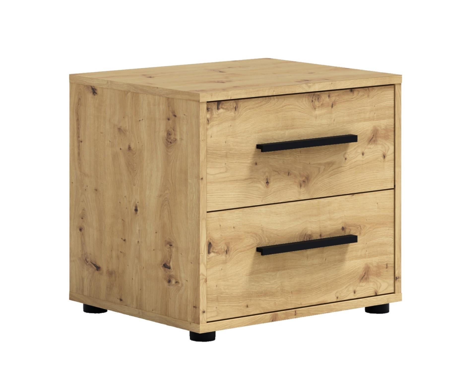 NACHTTISCH Maxivo Artisan Eiche, mit Schubladen - Schwarz/Eiche Artisan, Holzwerkstoff (51/47/40cm) - Bettso