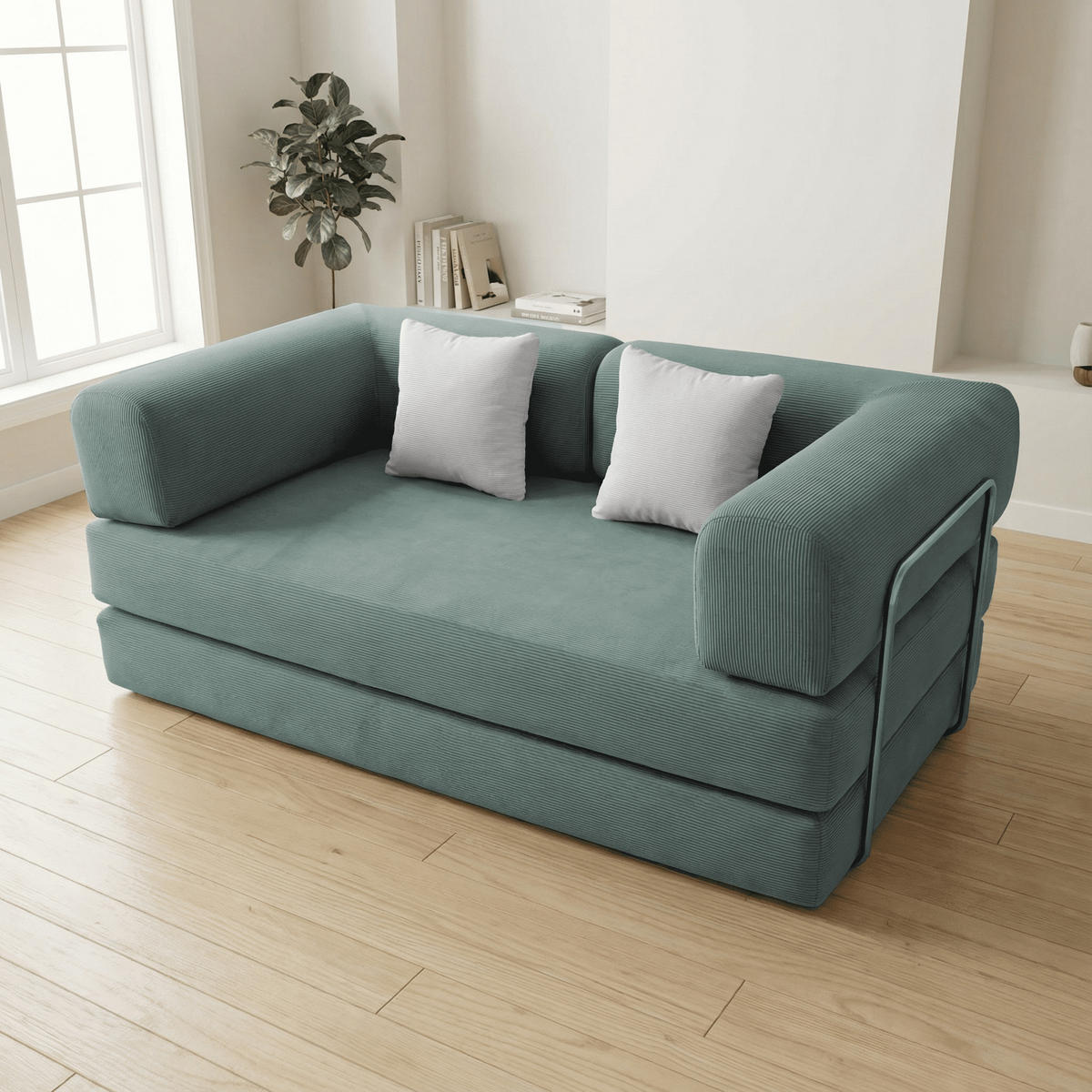 SCHLAFSOFA Kaia Salbei Weiß Samt - Salbeigrün, Textil (180/70/100cm) - COCO Living