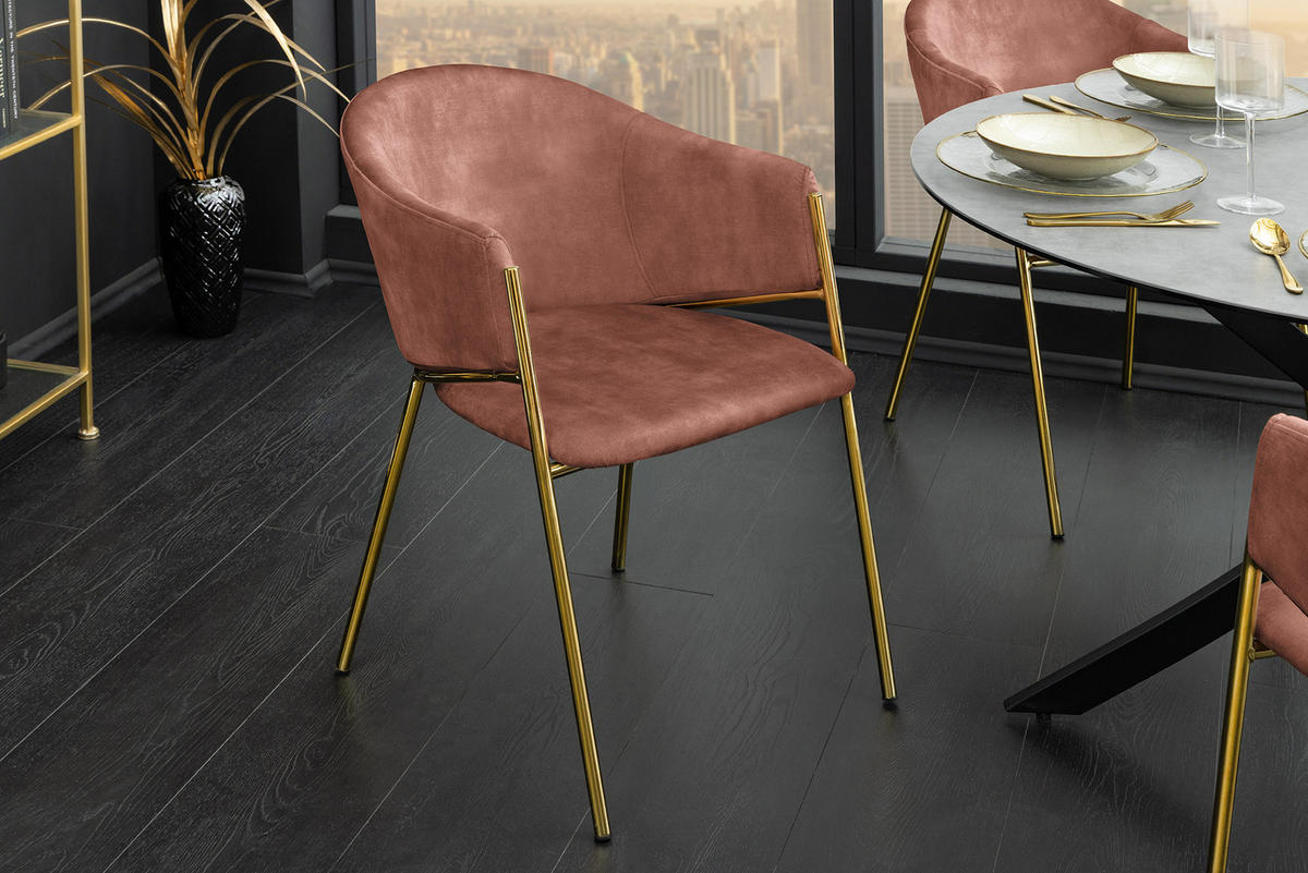 STUHL NOBLESSE Samt Rosé 80 cm - Goldfarben/Rosa, Textil/Metall (52/77/60cm) - riess-ambiente