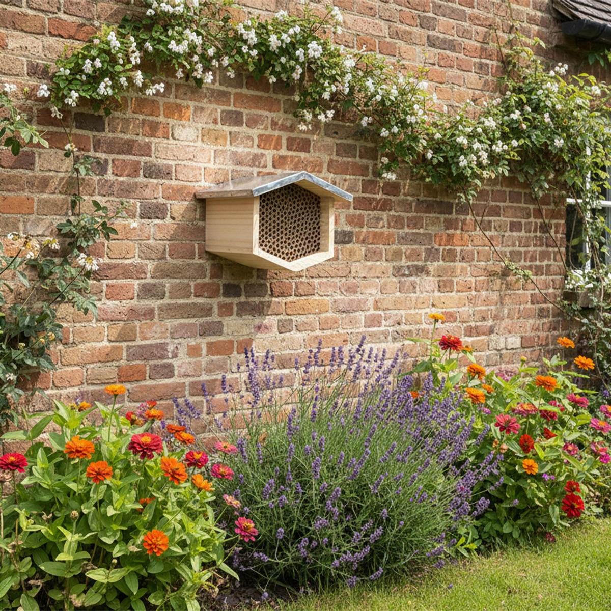 BIENENHOTEL - Hellbraun, Holz/Metall (21.5/17/20.5cm) - Relaxdays