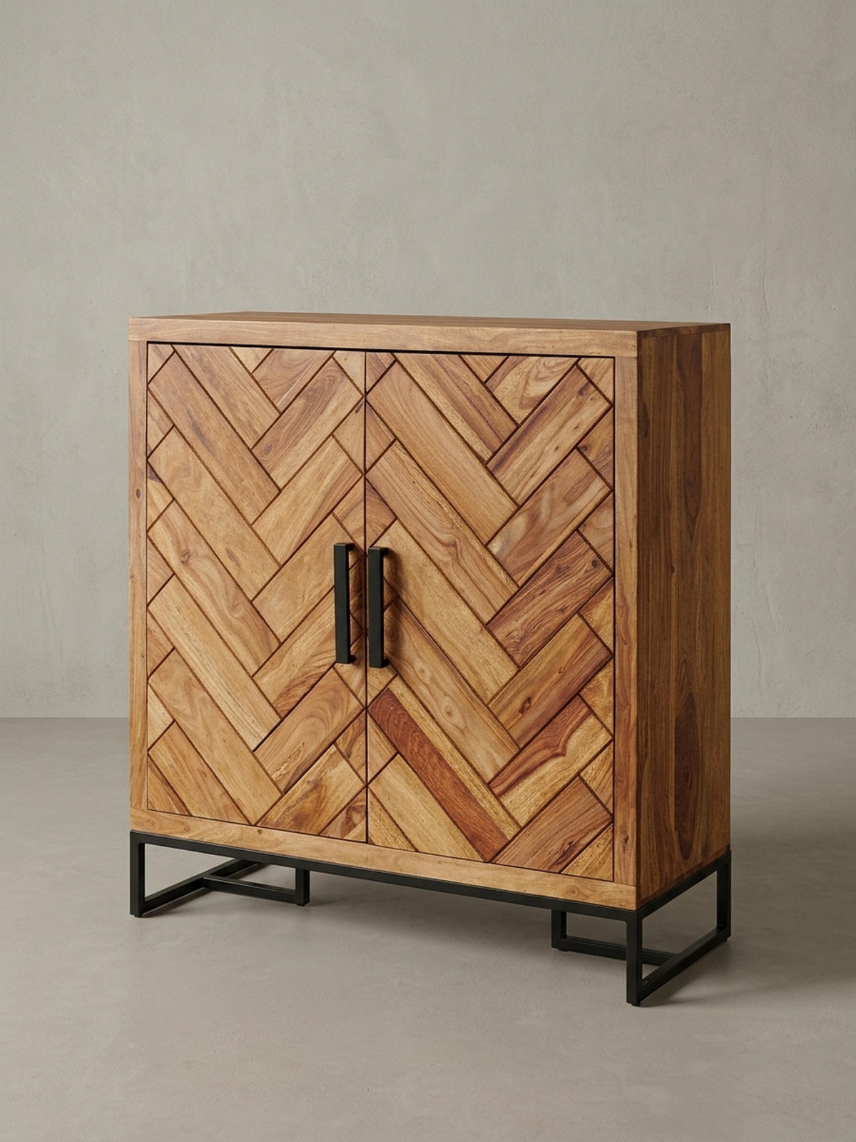 SCHUHSCHRANK – Massivholz, 100x105x40 cm, Fischgrätmuster, große Ablage - Schwarz/Braun, Holz/Metall (100/105/40cm) - KADIMA DESIGN