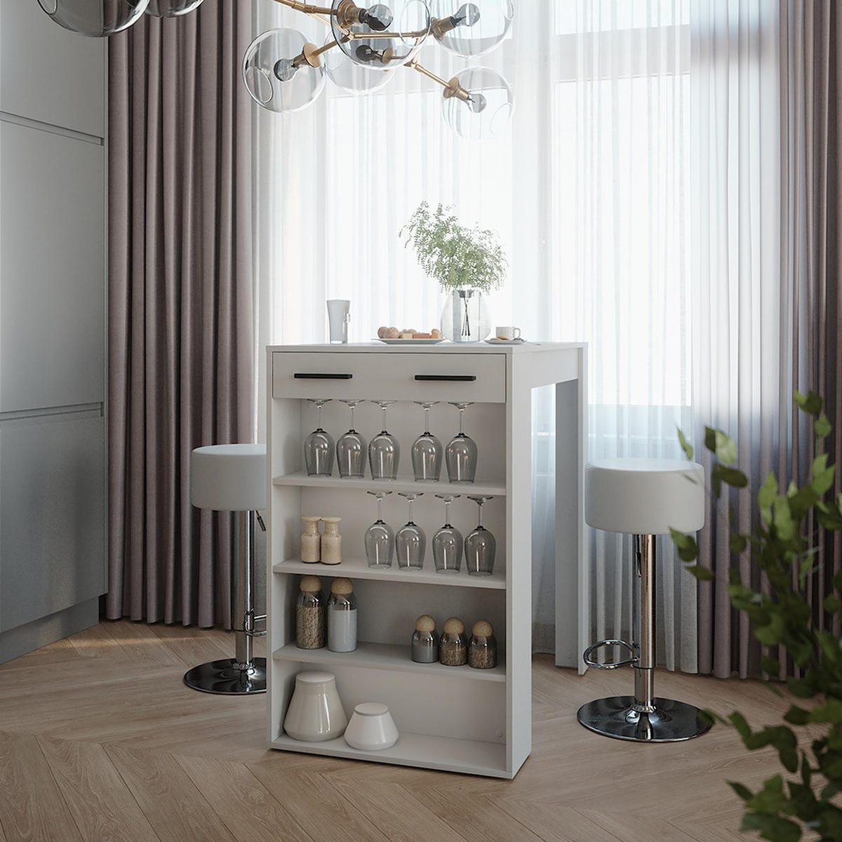 BARTISCH-SET Repose Weiß/Anthrazit 67 x 100 cm mit 2 Barhockern - Anthrazit/Weiß, Holzwerkstoff (100/67/106cm) - Vicco