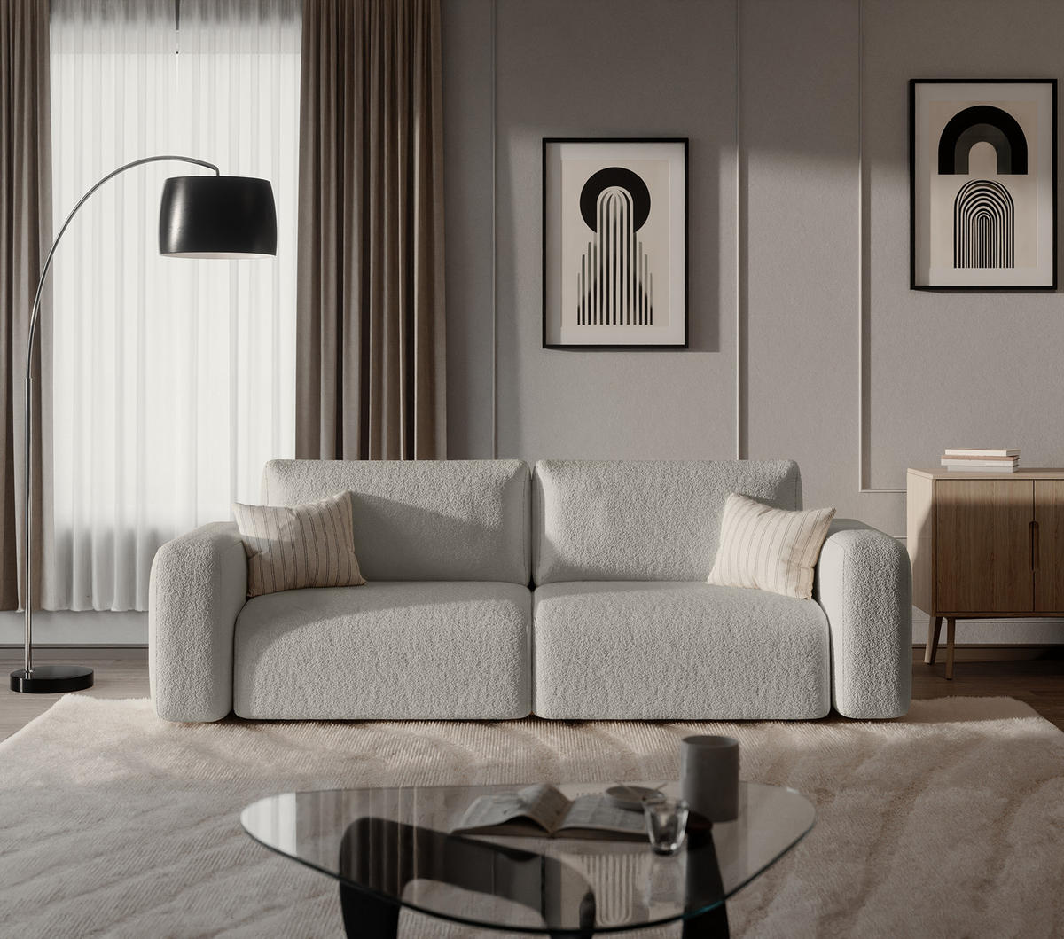 SOFA TALW mit Schlaffunktion, Hellgrau - Hellgrau, Textil (255/85/105cm) - Fedve