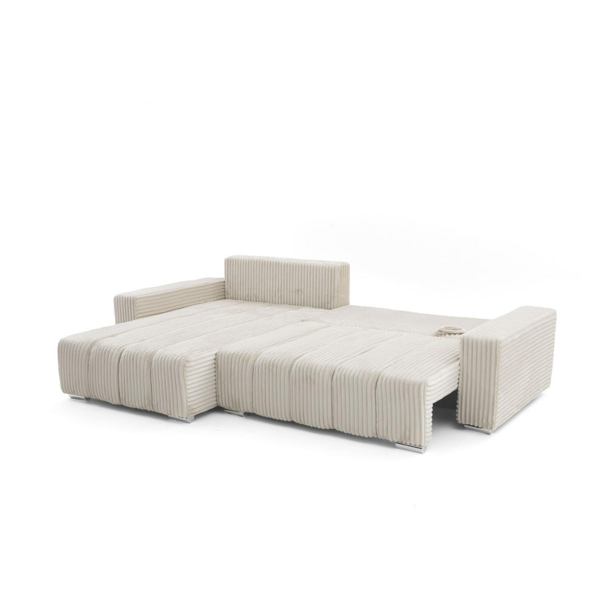 ECKSOFA PIANO L Links mit Schlaffunktion 137x234 Cord Beige - Beige/Silberfarben, Holz/Textil (278/178cm) - Muffo