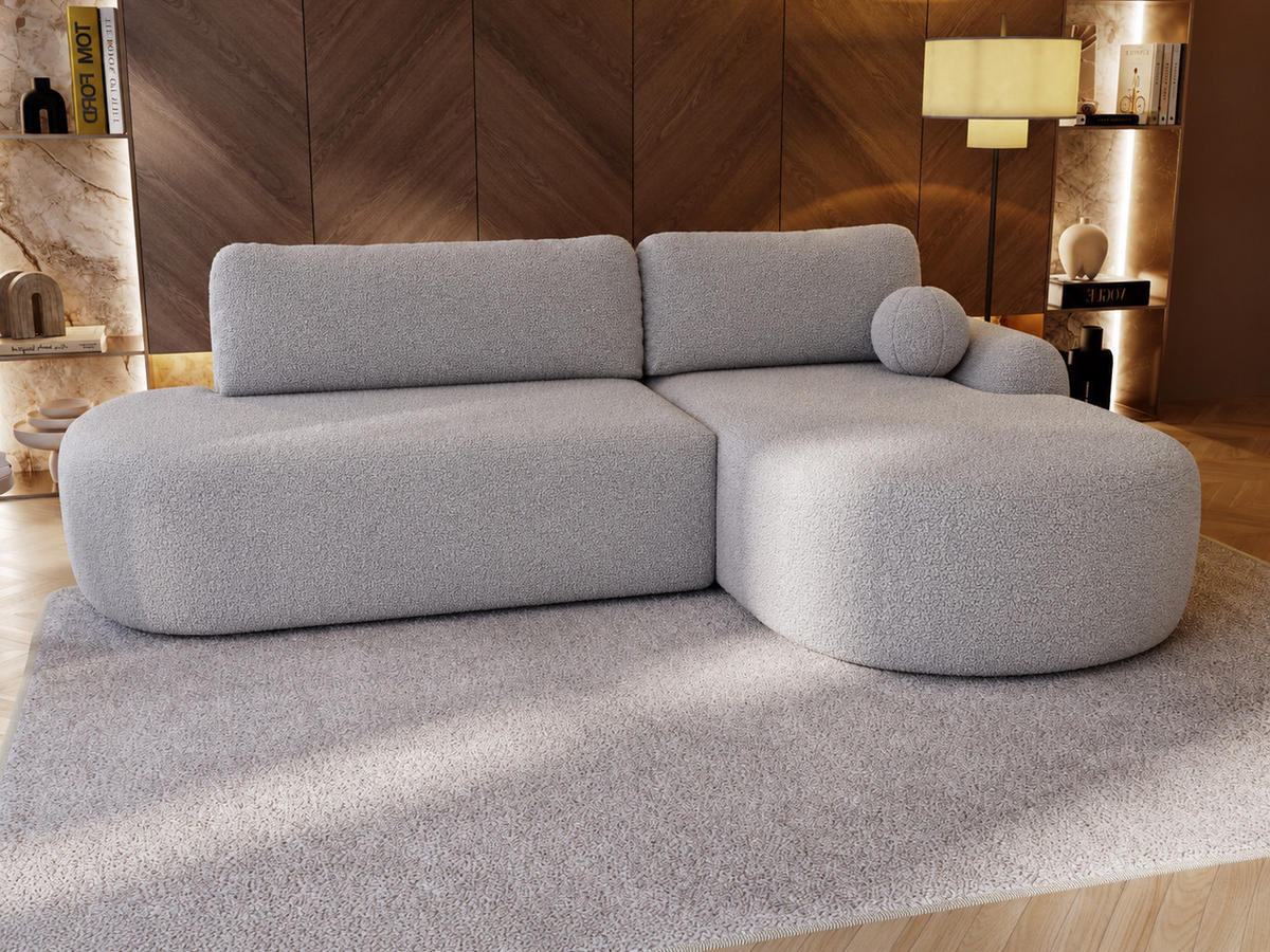 ECKSOFA Aurio O Bouclé-Stoff Grau Rechts - Grau, Holz/Textil (177/271cm) - Graingold