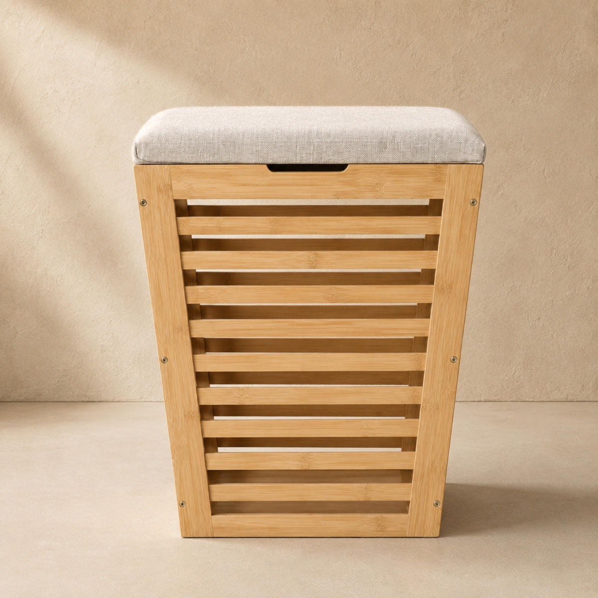 WÄSCHEKORB aus Bambus mit Sitzfläche 40/40/56 cm - Weiß, Naturmaterialien (40/56/40cm) - NUXIO
