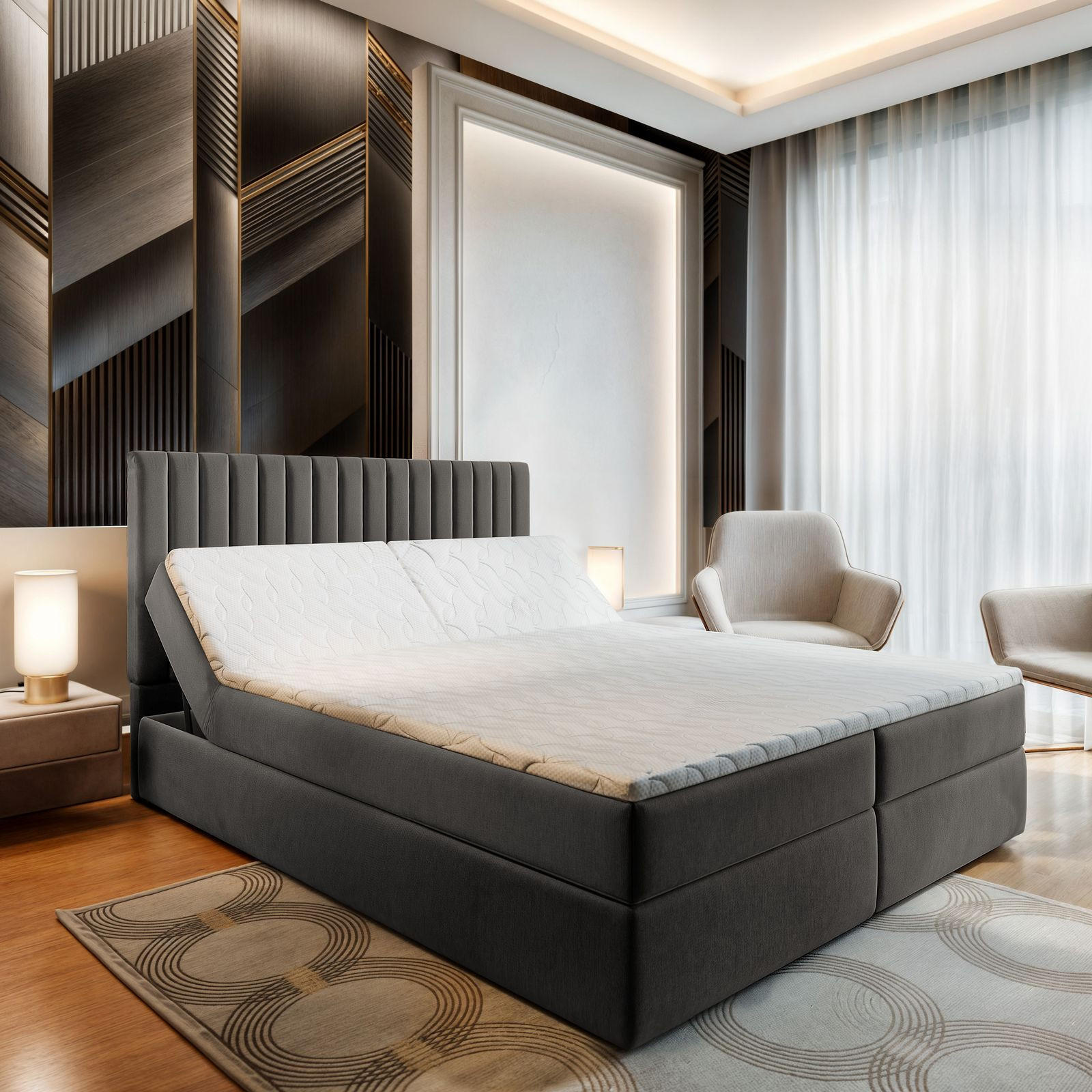 BOXBETT MURLO 140x200 cm mit Matratze und Topper - Grau - Grau, Holz (140/200cm) - MASSENO