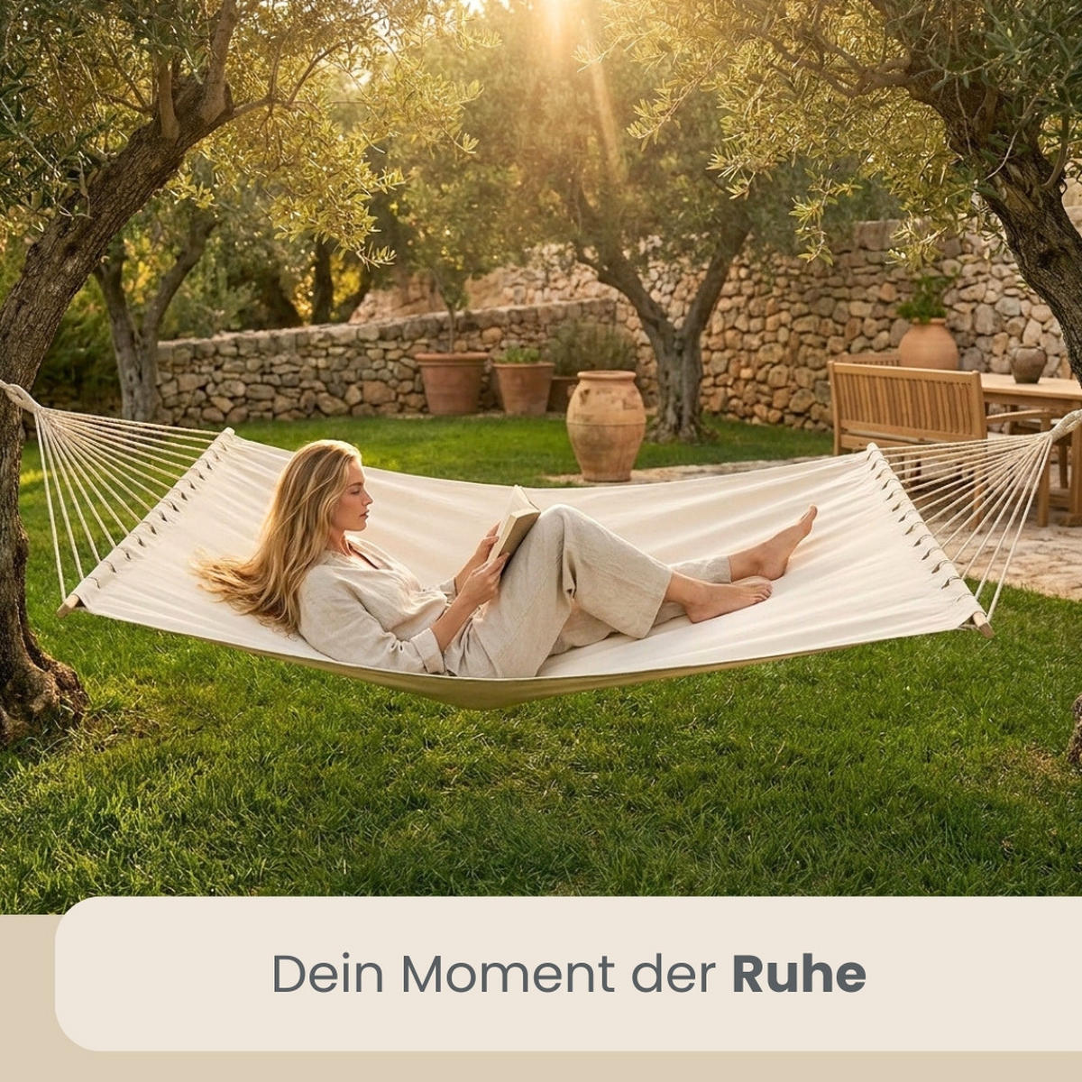 XXL-HÄNGEMATTE für 2 Personen bis 150kg, 200/120 cm, Beige - Beige, Textil (120/2.5/200cm) - Amanka