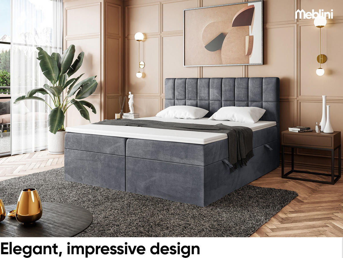 BOXBETT LUKAS 160x200 cm in Dunkelgrau Samt - Dunkelgrau/Schwarz, Holz/Holzwerkstoff (160/200cm) - Meblini