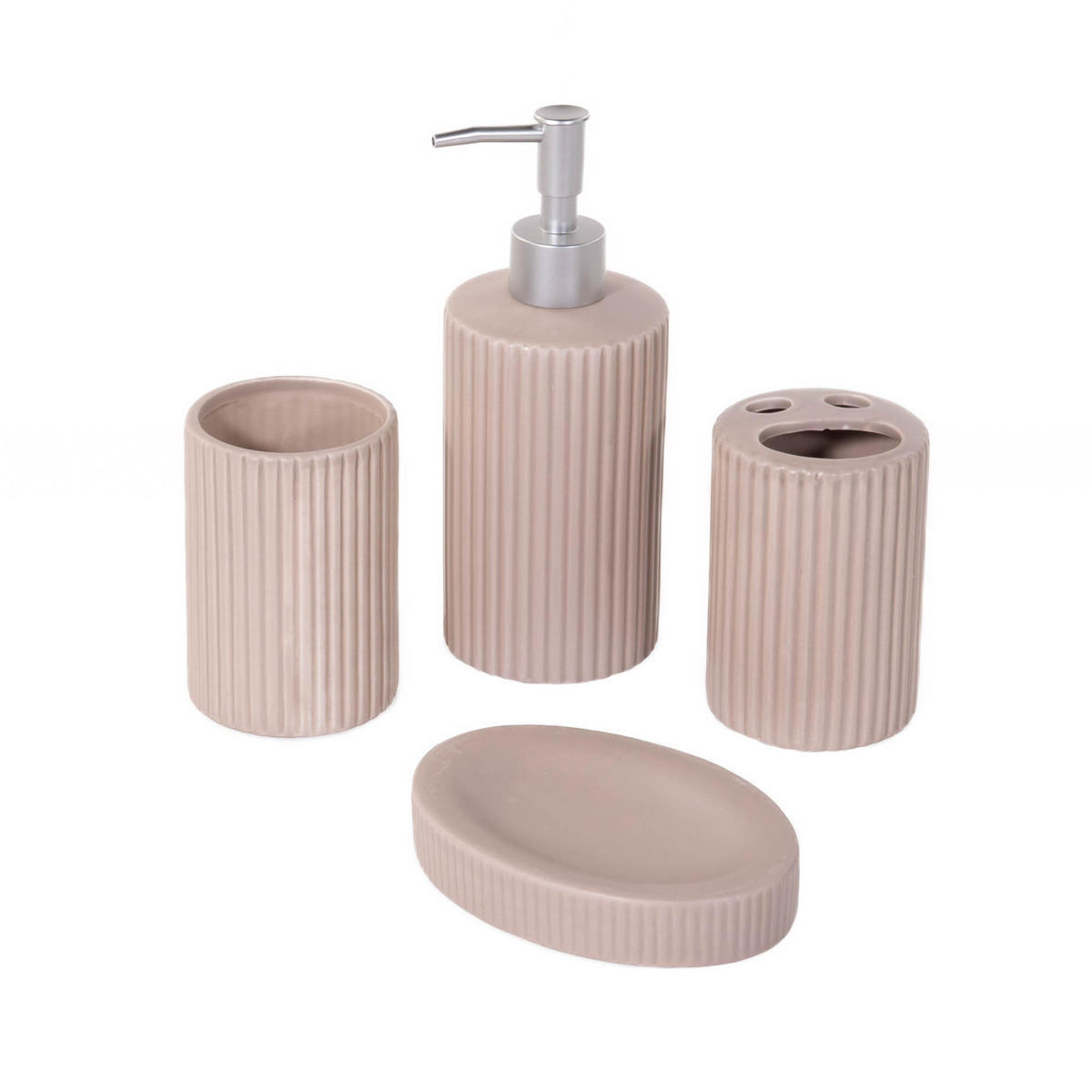 BADEZIMMERSET Keramik 4er-Set - Beige, Keramik (21.5/8/24cm)