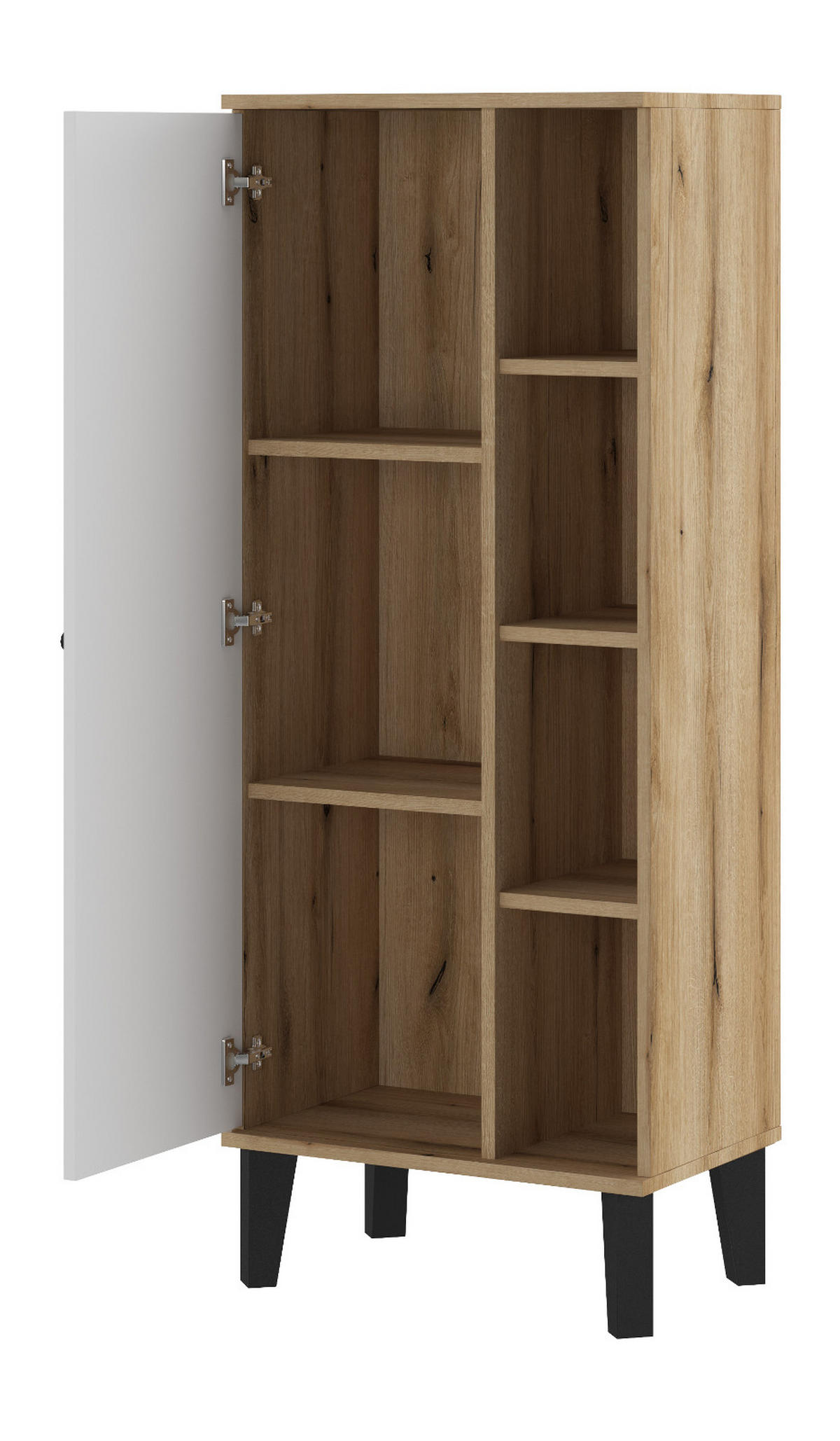 BAD-MIDISCHRANK weiß, Evoke Eiche, Badmöbel Kommode, 51 x 128 cm - Eichefarben/Schwarz, Holzwerkstoff/Kunststoff (51/128/33cm) - Furn.Design