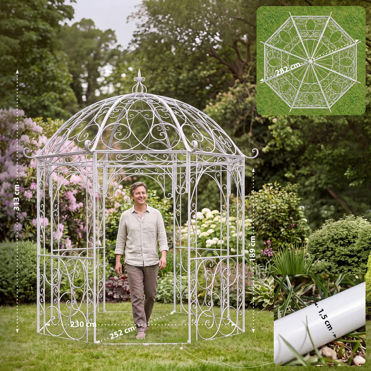 PAVILLON 284/263/313 cm Metall Weiß - Weiß, Metall (284/313/263cm) - CLP