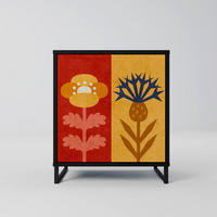 SIDEBOARD SCANDIC FLOWERET, Schwarz, 57,5x42x67,5 cm, Schwarze Metall-Rahmenfüße - Multicolor/Schwarz, Holzwerkstoff/Metall (57.5/67.5/42cm) - SpaceRebels