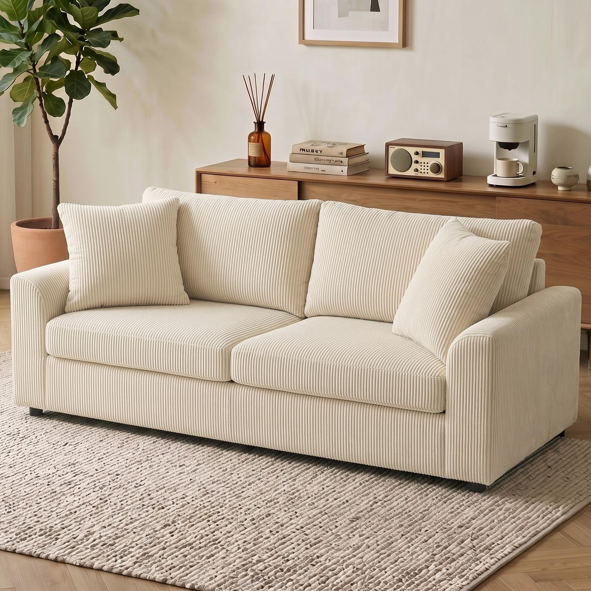 2-SITZER Sofa Creme 212.0/80.0/88.0 cm - Creme, Textil (80/88/212cm)