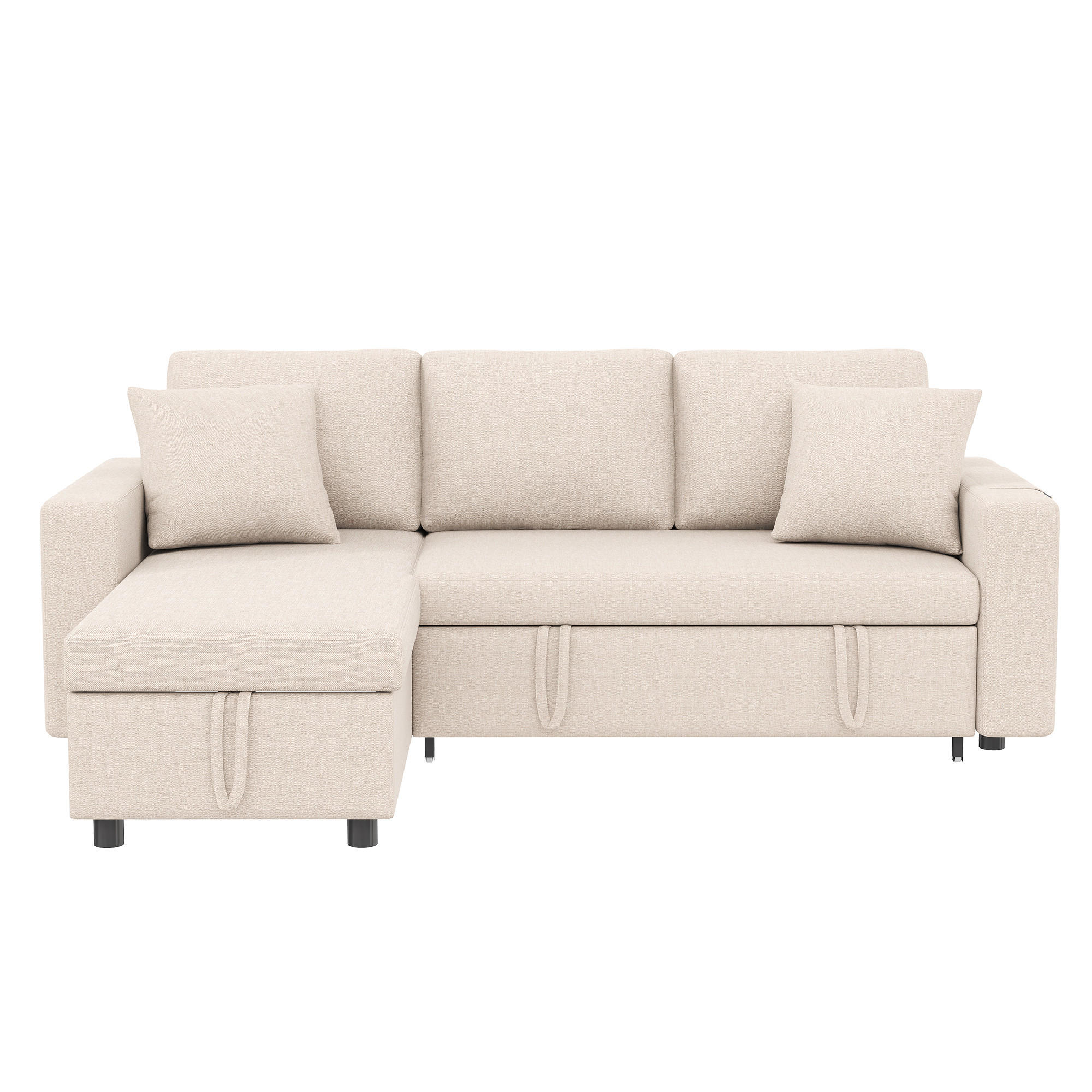 SCHLAFSOFA Leinen mit Stauraum und wechselbarer Chaiselongue Beige 219,5/142,5/83 cm - Beige, Textil (83/219.5/142.5cm) - Redom