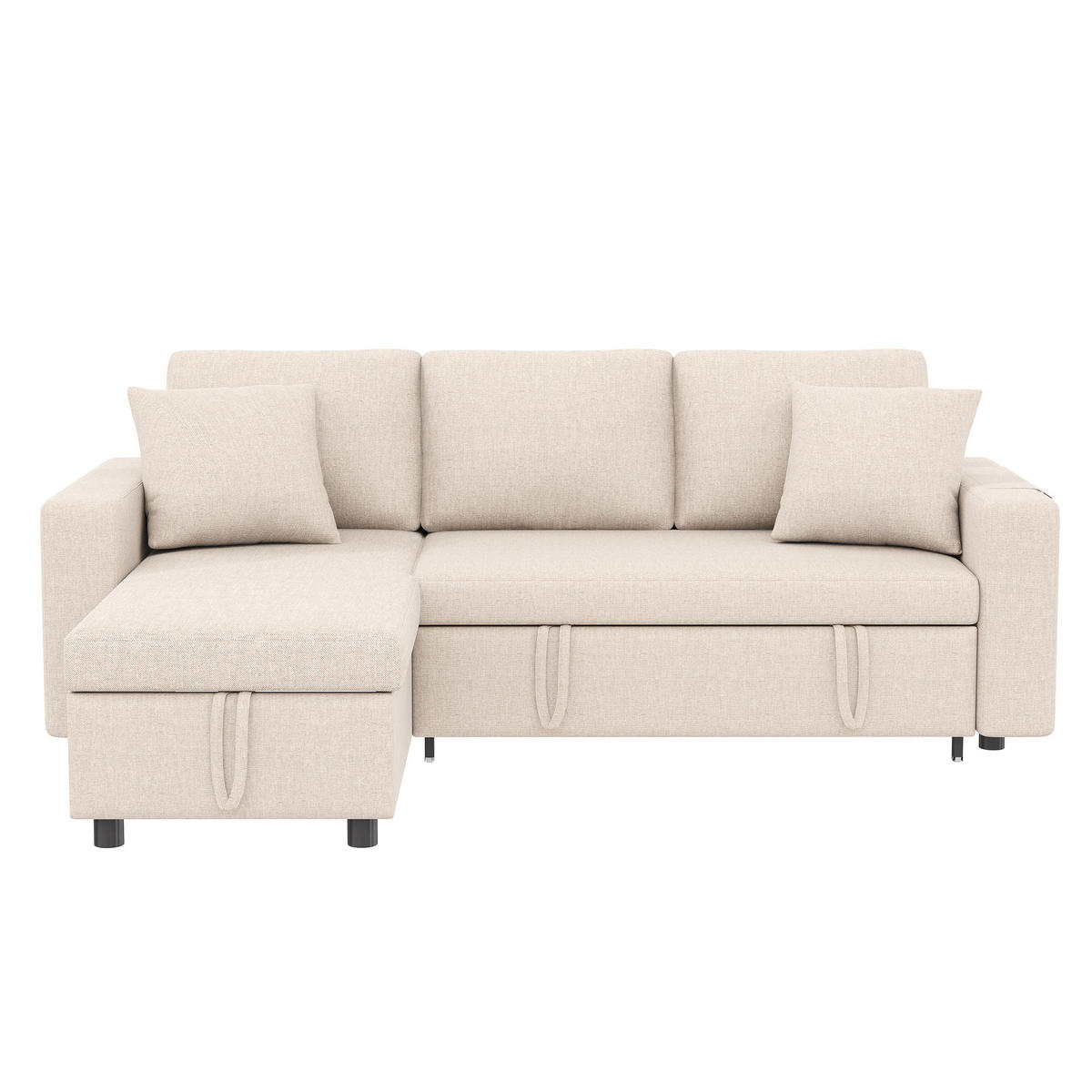 SCHLAFSOFA Leinen mit Stauraum und wechselbarer Chaiselongue Beige 219,5/142,5/83 cm - Beige, Textil (83/219.5/142.5cm) - Redom