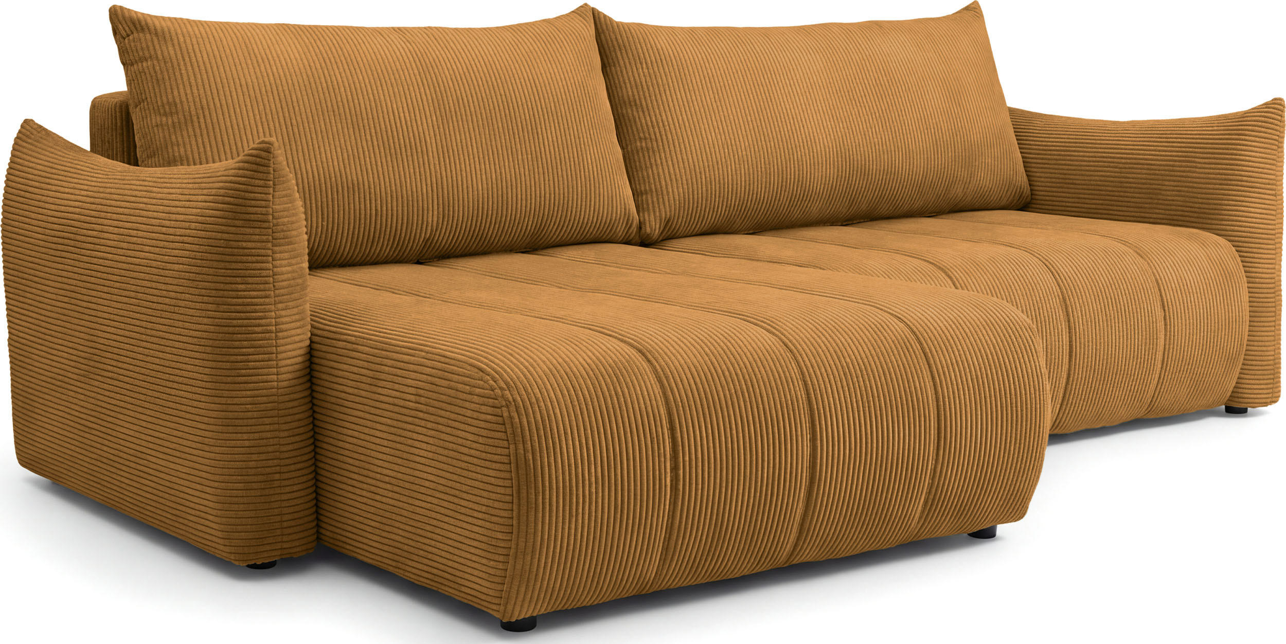 ECKSOFA Liv mit Schlaffunktion & Bettkasten in Cordstoff Senfgelb, Universell 260/154/86 cm - Dunkelgelb/Schwarz, Kunststoff/Textil (260/154cm) - WFL GROUP