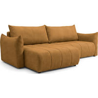 ECKSOFA Liv mit Schlaffunktion & Bettkasten in Cordstoff Senfgelb, Universell 260/154/86 cm - Dunkelgelb/Schwarz, Kunststoff/Textil (260/154cm) - WFL GROUP