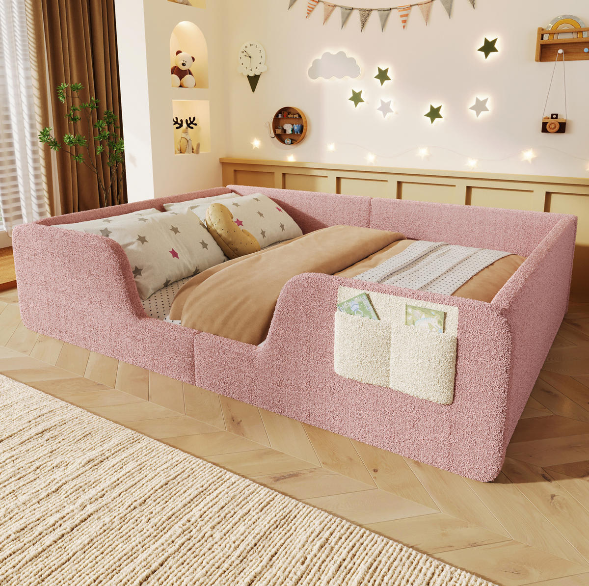POLSTERBETT 140/190 cm mit abnehmbaren Seitengittern in Rosa - Rosa, Textil (140/190cm) - BEAOK