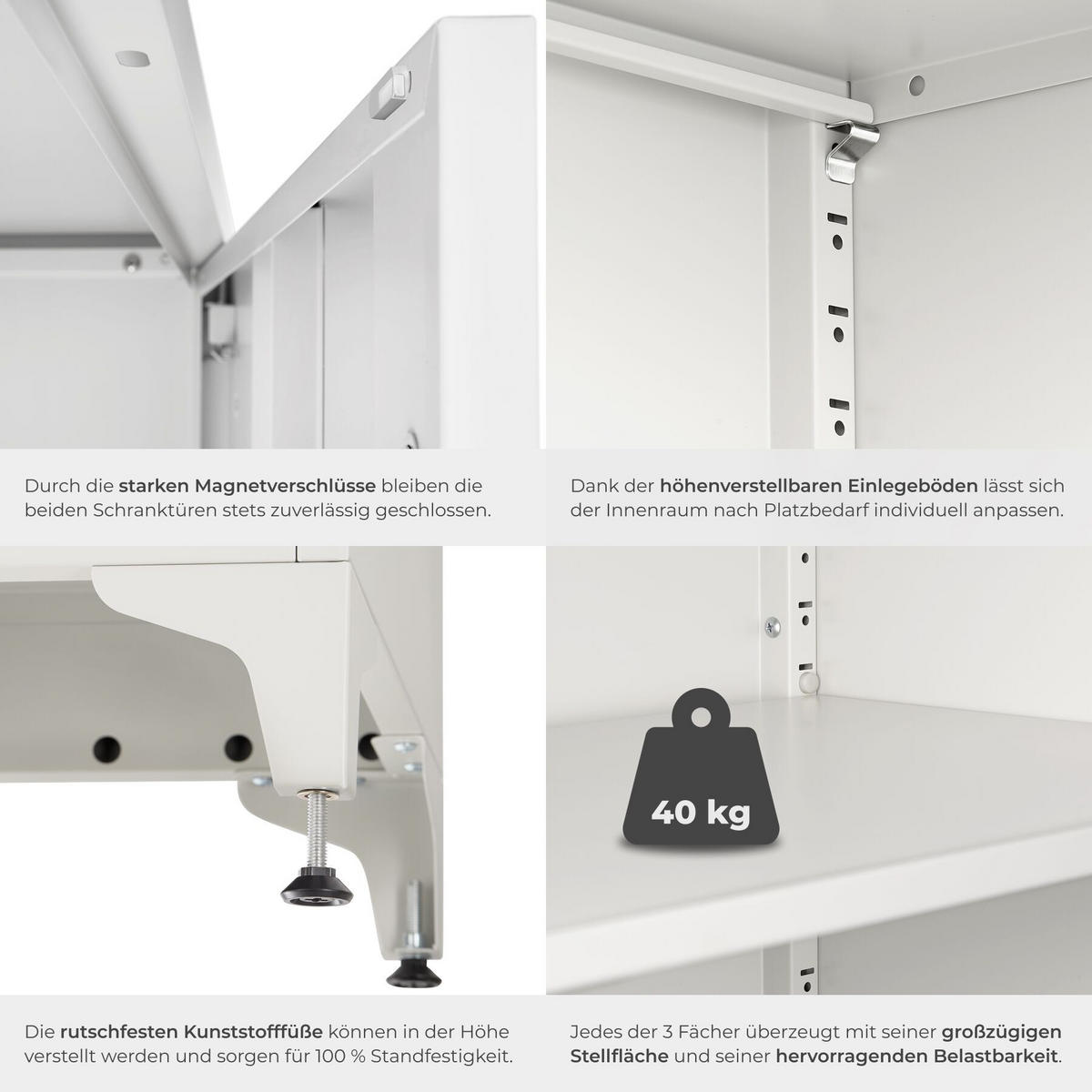 AKTENSCHRANK Blake, Kippschutz, höhenverstellbare Füße, grau - Grau, Metall (80/100/40cm) - tectake