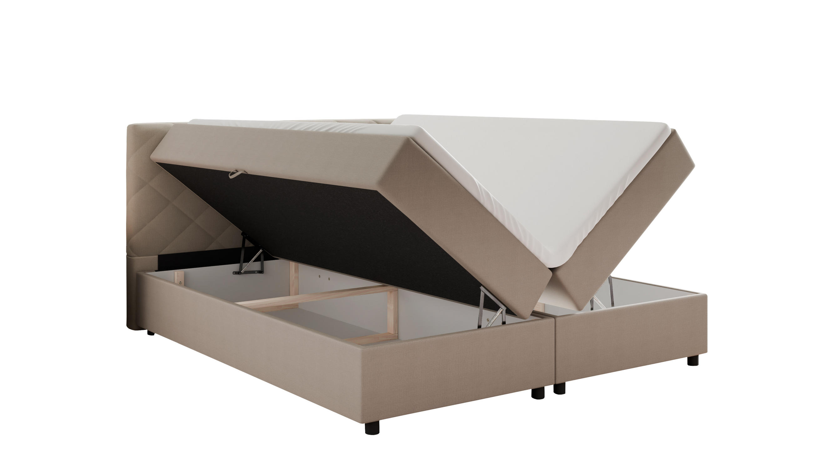 BOXBETT Diamaro 180x200 cm mit Bettkasten und Topper - Dunkelbeige - Beige, Holz (180/200cm) - Panda Möbel