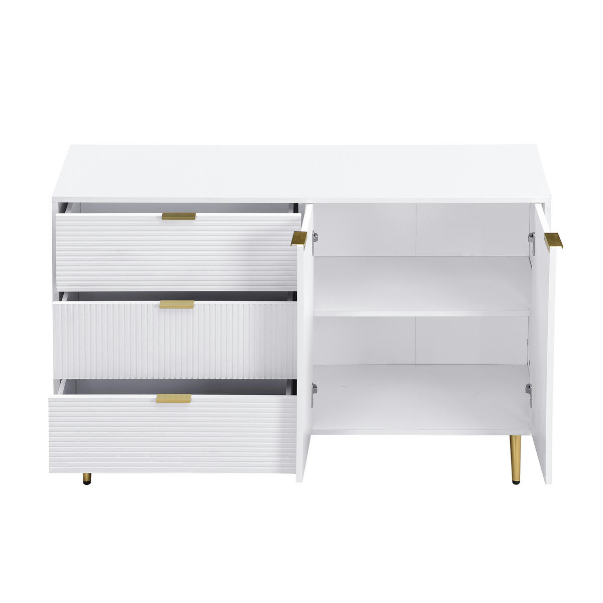 SIDEBOARD weiß & wellen-design mit 3 schubladen & 2 türen - Weiß, Holzwerkstoff (120/80.5/38cm) - Urban Meuble