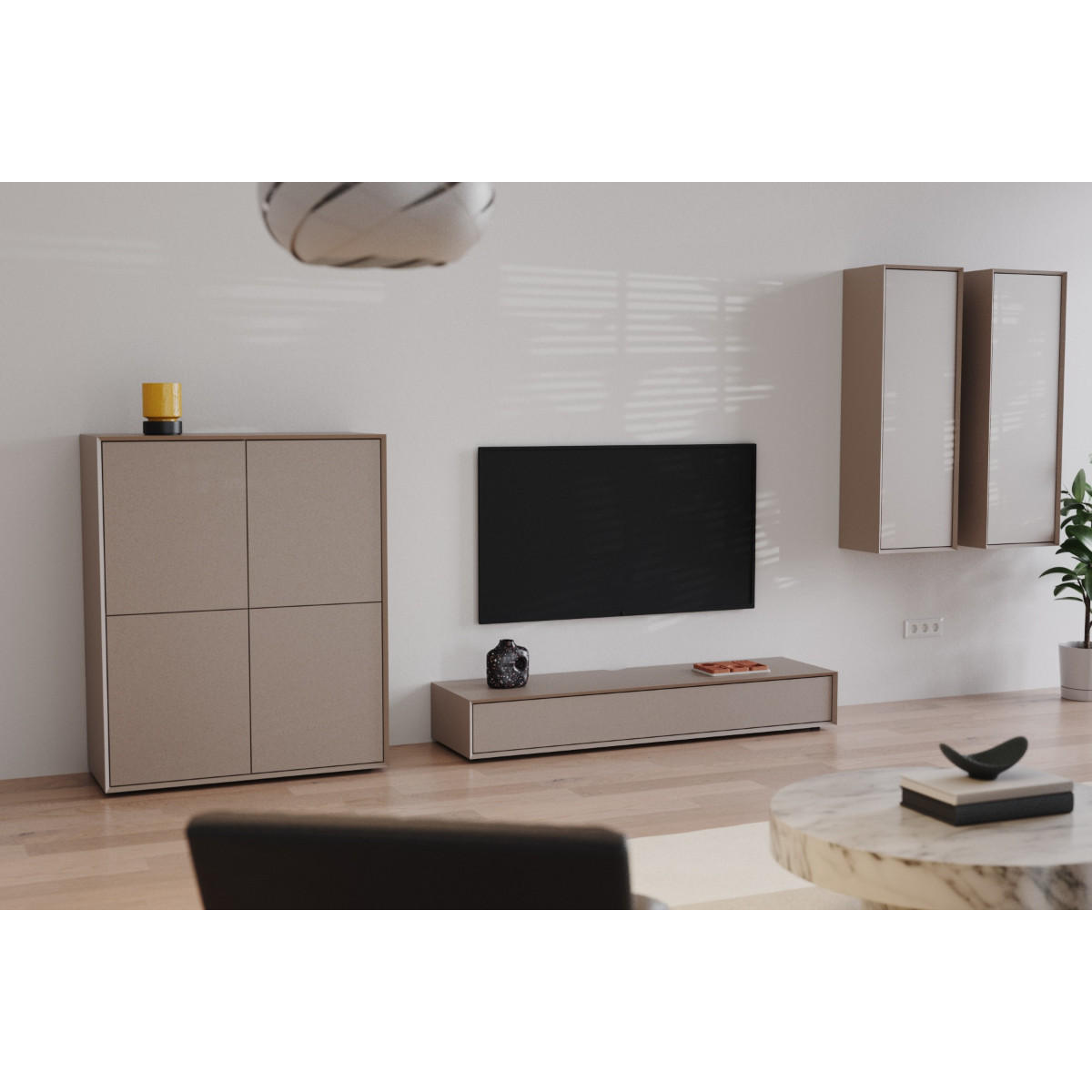 SIDEBOARD mit 1 Klappe 22/160/43 cm - Sandfarben, Holzwerkstoff (160/22/43cm) - Calicosy