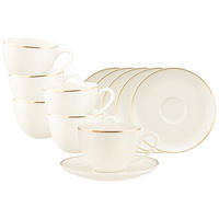 MILCHKAFFEETASSEN MIT UNTERTASSEN Savona Goldlinie creme 340 ml 6er Set - Creme, Keramik (16/8.9/16cm) - Seltmann Weiden