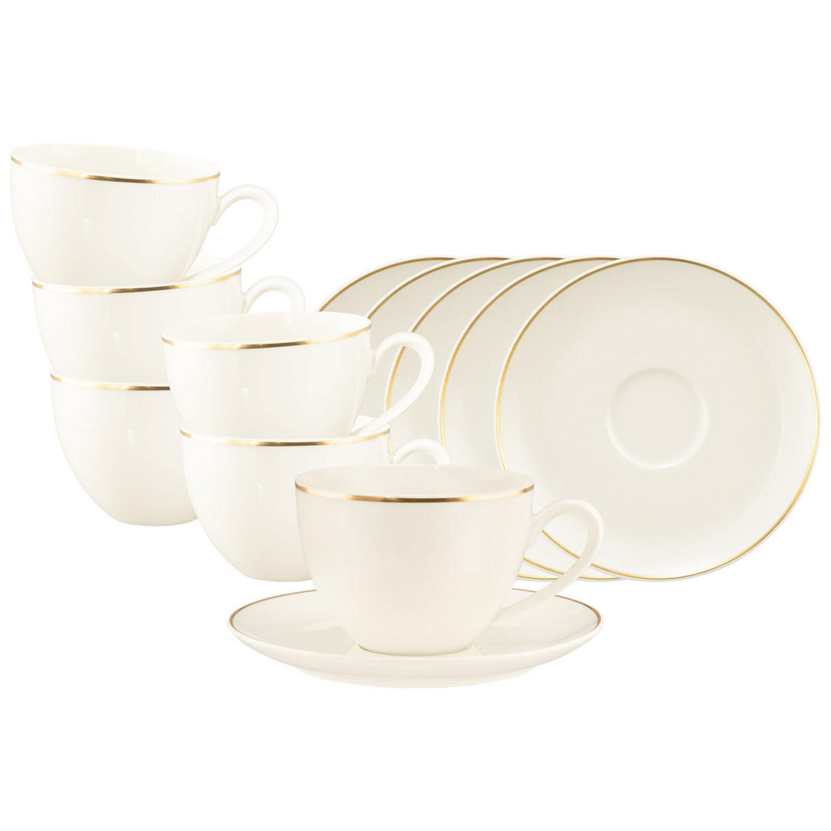 MILCHKAFFEETASSEN MIT UNTERTASSEN Savona Goldlinie creme 340 ml 6er Set - Creme, Keramik (16/8.9/16cm) - Seltmann Weiden